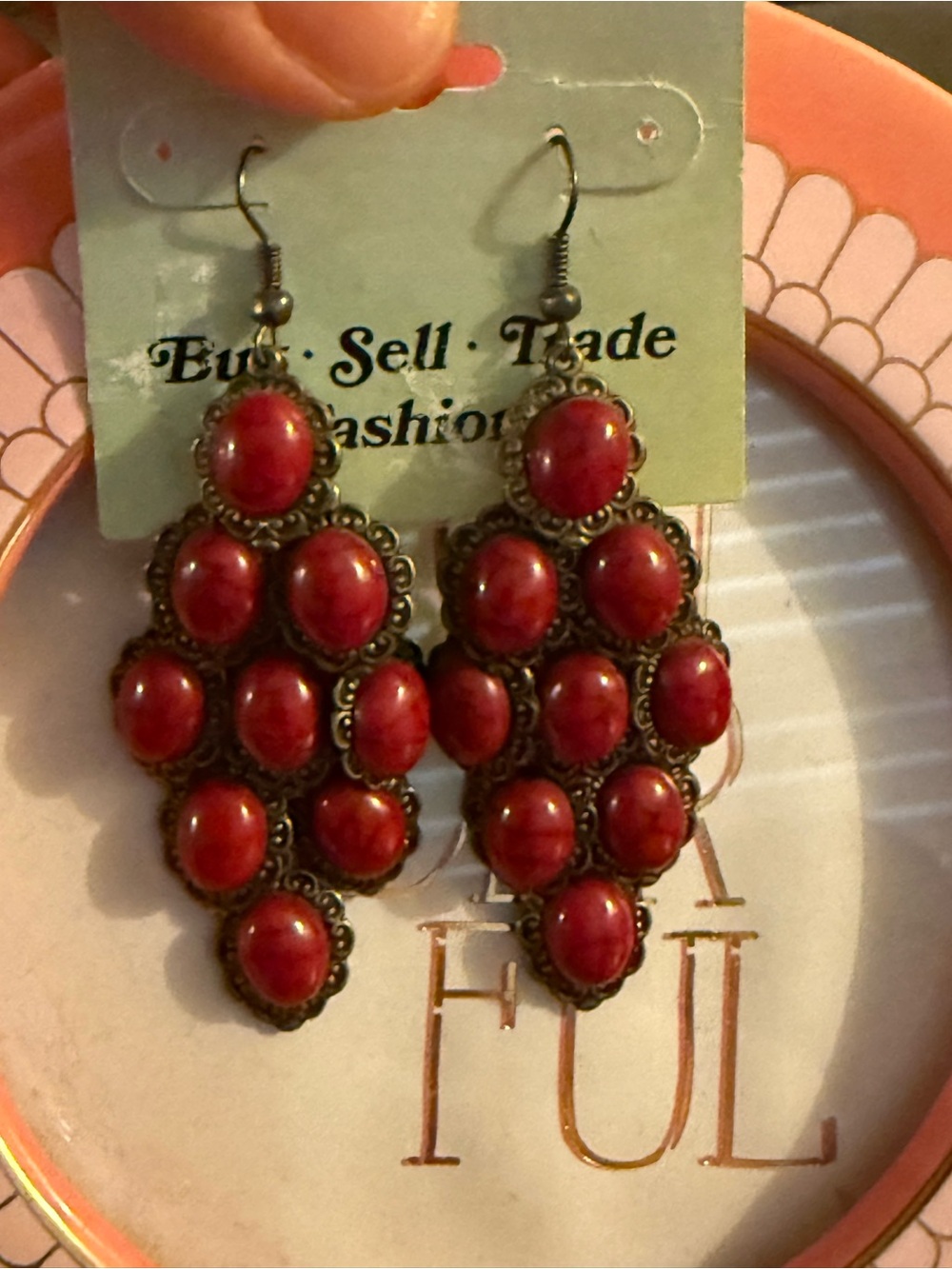 Red Cluster Dangle Earrings
